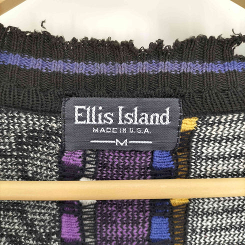 Ellis Island USA製 クレイジーパターン ステッチデザイン 3D ニット カーディガン レディース import:M
