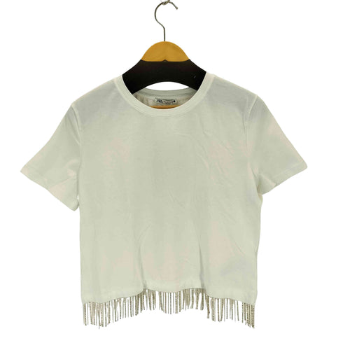 ザラ ZARA ビーズフリンジクルーネックS/S Tシャツ メンズ import:L