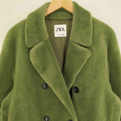 ザラ ZARA ファイクファー ダブルブレスト ロング チェスター コート レディース import:L
