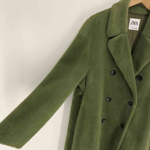 ザラ ZARA ファイクファー ダブルブレスト ロング チェスター コート レディース import:L