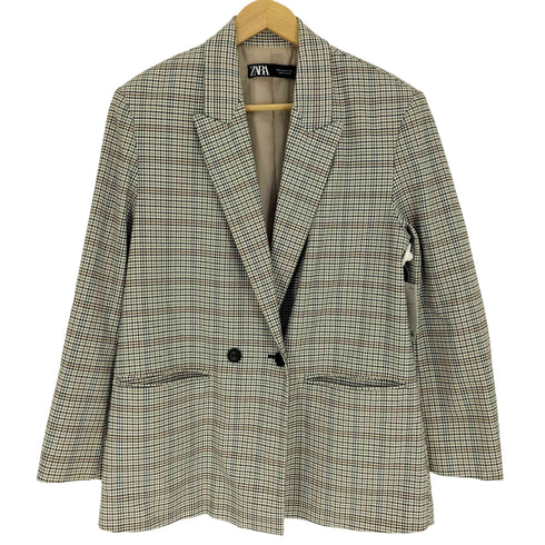 ザラ ZARA チェック ダブルブレスト ピークドラペル テーラード ジャケット レディース import:M