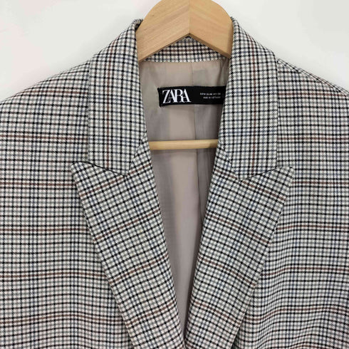 ザラ ZARA チェック ダブルブレスト ピークドラペル テーラード ジャケット レディース import:M