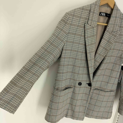 ザラ ZARA チェック ダブルブレスト ピークドラペル テーラード ジャケット レディース import:M