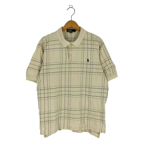 ポロバイラルフローレン Polo by RALPH LAUREN 90S USA製 スモールポニー刺繍 チェック 鹿の子ポロシャツ メンズ import:L