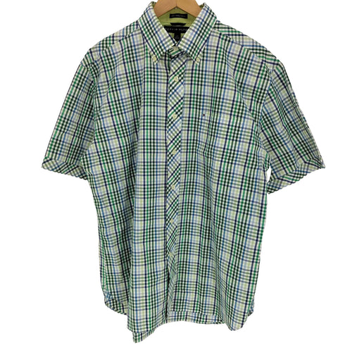 トミーヒルフィガー TOMMY HILFIGER 80’S 2ply fabricギンガムチェック BD半袖シャツ メンズ import:L