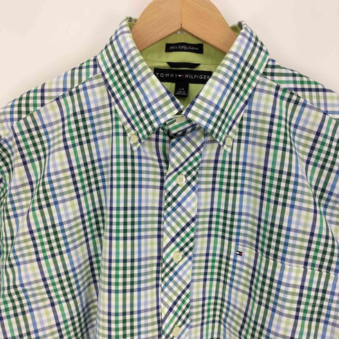 トミーヒルフィガー TOMMY HILFIGER 80’S 2ply fabricギンガムチェック BD半袖シャツ メンズ import:L