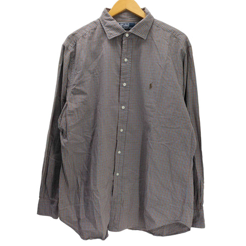 ポロバイラルフローレン Polo by RALPH LAUREN 90S STANTON CLASSIC FIT ポニー 刺繍 襟芯 L/S レギュラーカラー マドラスチェック シャツ ビックサイズ メンズ import:XL