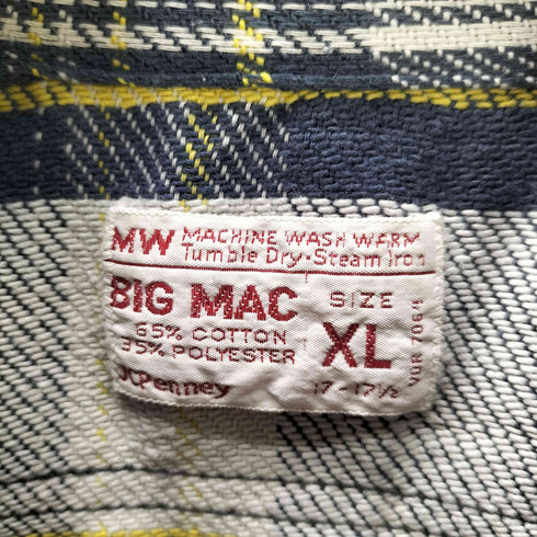 ビッグマック BIG MAC 70S 単色タグ L/S 襟芯 マドラスチェック ヘビー フランネル ボックス シャツ メンズ import:XL