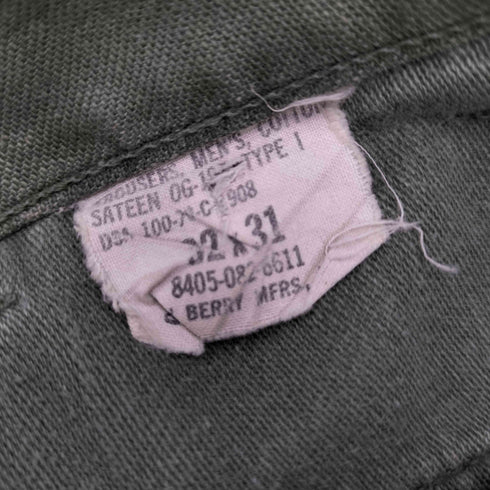 ユーエスアーミー U.S. ARMY 70S TROUSERS SATEEN TYPE1 米軍 実軍 ミリタリー ベイカー パンツ アーミー トラウザー TALON ジップ 1970年会計 メンズ 32×31