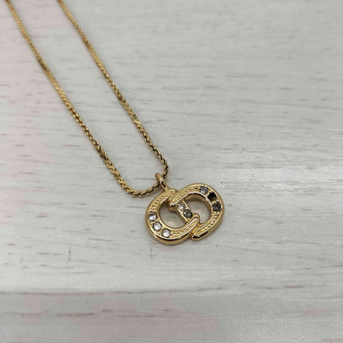 クリスチャンディオール Christian Dior CDロゴ ラインストーン ゴールドネックレス レディース