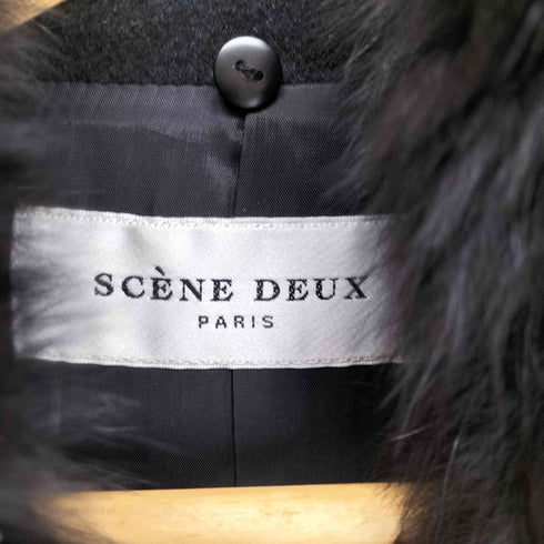 セーヌドゥパリス SCENE DEUX PARIS アンゴラ混 ブルーフォックスファー ステンカラーコート レディース JPN:11号