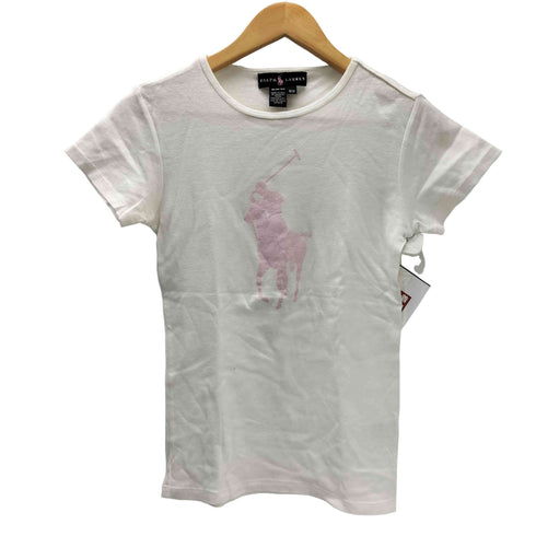 ラルフローレン RALPH LAUREN 90S USA製 ビックポニー フロッキー プリント S/S Tシャツ ピチT Y2K シングルステッチ レディース import:M