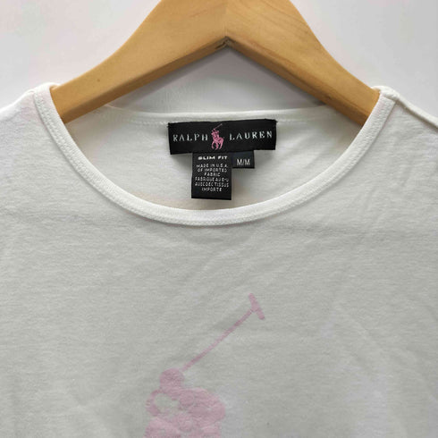 ラルフローレン RALPH LAUREN 90S USA製 ビックポニー フロッキー プリント S/S Tシャツ ピチT Y2K シングルステッチ レディース import:M