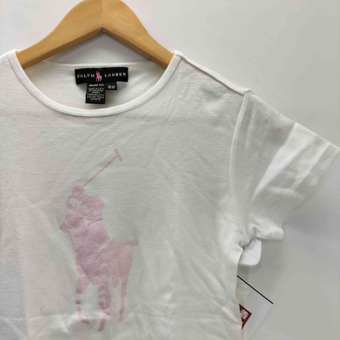 ラルフローレン RALPH LAUREN 90S USA製 ビックポニー フロッキー プリント S/S Tシャツ ピチT Y2K シングルステッチ レディース import:M