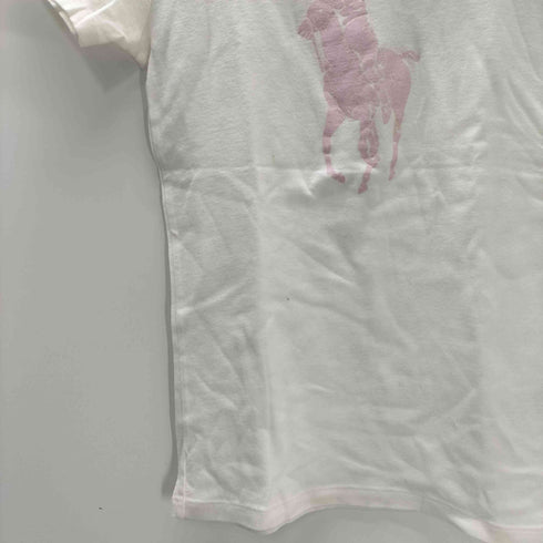 ラルフローレン RALPH LAUREN 90S USA製 ビックポニー フロッキー プリント S/S Tシャツ ピチT Y2K シングルステッチ レディース import:M