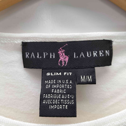 ラルフローレン RALPH LAUREN 90S USA製 ビックポニー フロッキー プリント S/S Tシャツ ピチT Y2K シングルステッチ レディース import:M