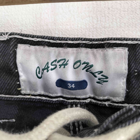 CASH ONLY 背面パッチ刺繍 ブラックデニムパンツ ウエスト ドローコード メンズ 34
