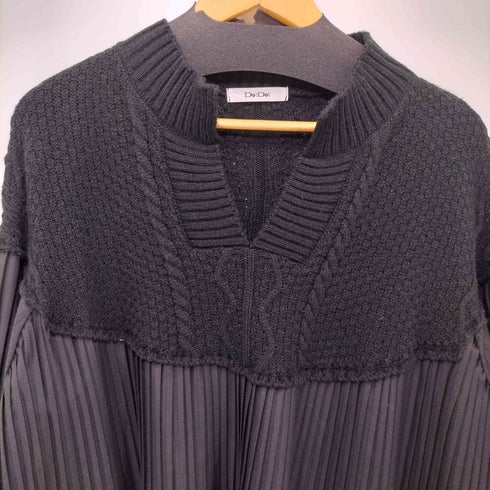 ドゥドゥ DouDou ケーブルニット×プリーツ異素材切替プルオーバー レディース FREE