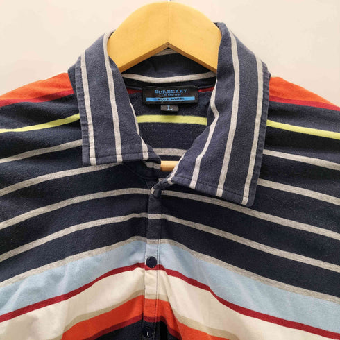バーバリーブルーレーベル BURBERRY BLUE LABEL ロゴ 刺繍 S/S マルチ ボーダー ポロ シャツ メンズ import:L