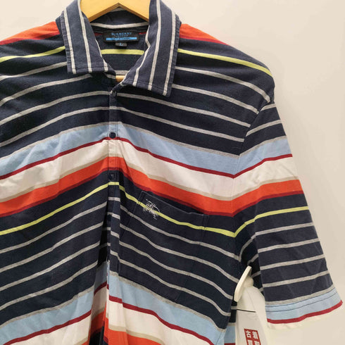 バーバリーブルーレーベル BURBERRY BLUE LABEL ロゴ 刺繍 S/S マルチ ボーダー ポロ シャツ メンズ import:L