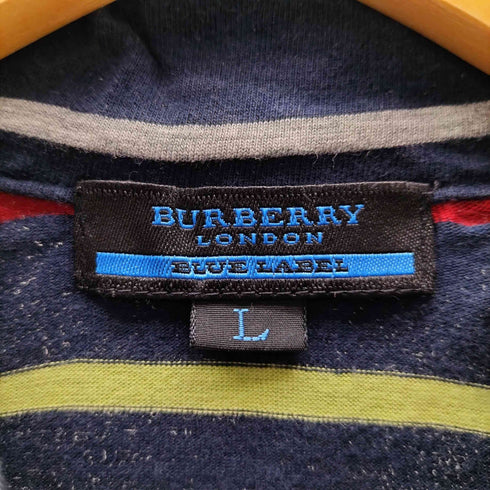 バーバリーブルーレーベル BURBERRY BLUE LABEL ロゴ 刺繍 S/S マルチ ボーダー ポロ シャツ メンズ import:L
