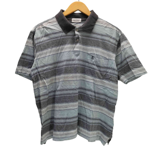 ランバンコレクション LANVIN COLLECTION ロゴ刺繍 マルチ ボーダー S/S ポロ シャツ メンズ import:M