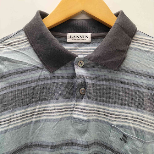 ランバンコレクション LANVIN COLLECTION ロゴ刺繍 マルチ ボーダー S/S ポロ シャツ メンズ import:M