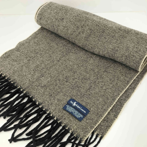 ポロバイラルフローレン Polo by RALPH LAUREN 90s ポニー刺繍 ラムウール100 ヘリンボーン フリンジ マフラー メンズ