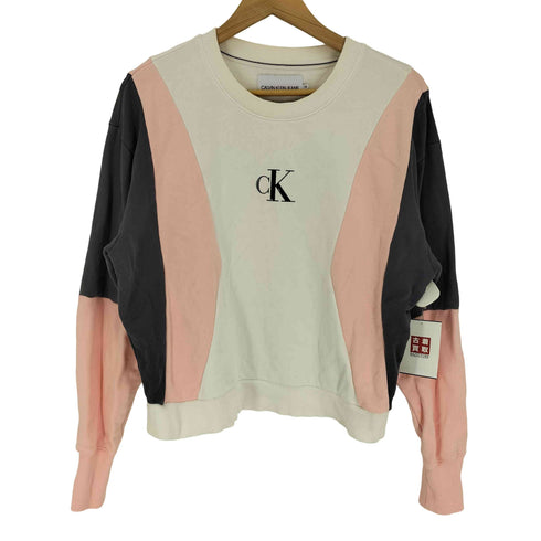 カルバンクラインジーンズ Calvin Klein Jeans ロゴプリント 切替 マルチカラー L/S クルーネック スウェット レディース import:M