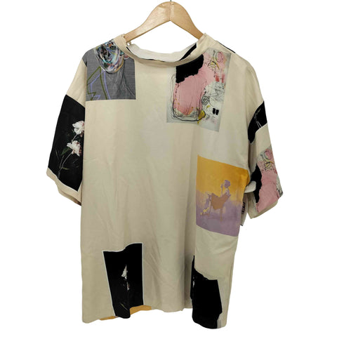 ガスヴァンサントミタイニアオイ ガスヴァンサントみたいに蒼い 転写プリント 総柄 クルーネック S/S Tシャツ レディース FREE