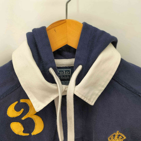 ポロバイラルフローレン Polo by RALPH LAUREN ロゴ刺繍 ナンバーワッペン フーデッド ラガーシャツ メンズ import:L