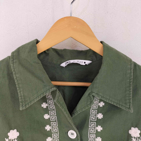 ザラ ZARA リネン混 チャイナ刺繍 シャツ レディース import:L