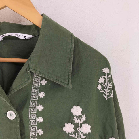 ザラ ZARA リネン混 チャイナ刺繍 シャツ レディース import:L