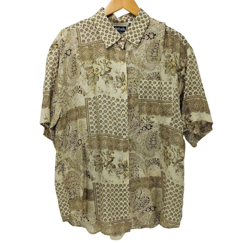 details express 90S 総柄 総シルク ショートスリーブシャツ レディース
