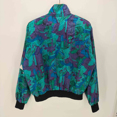 THAI SILK 総柄 シルク ジップアップ ブルゾン レディース