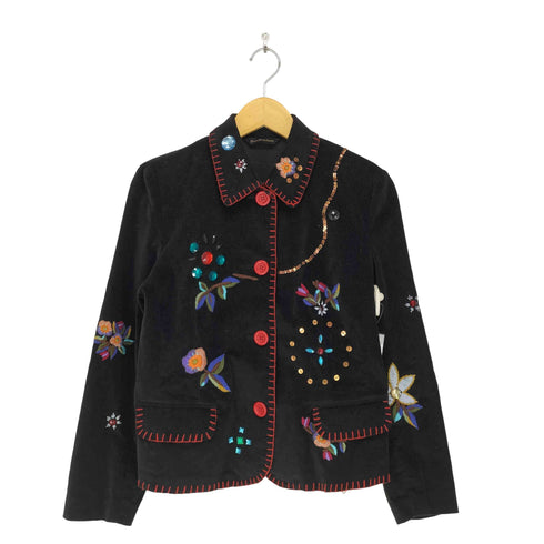 Simon Chang Denim ビジュー&刺繍デザインパイル地ジャケット レディース 6