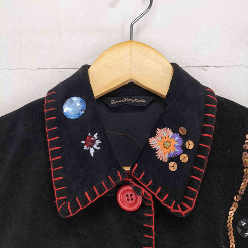 Simon Chang Denim ビジュー&刺繍デザインパイル地ジャケット レディース 6