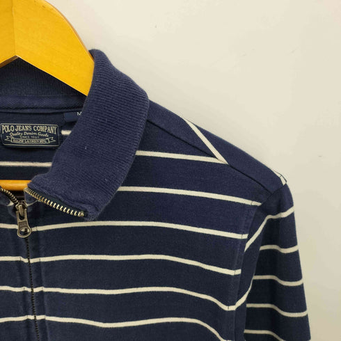 ポロジーンズカンパニーラルフローレン POLO JEANS COMPANY RALPH LAUREN 90-00S IDEAL ジップ ロゴパッチ スタンドカラー ジップアップ ボーダー スウェット メンズ import:M