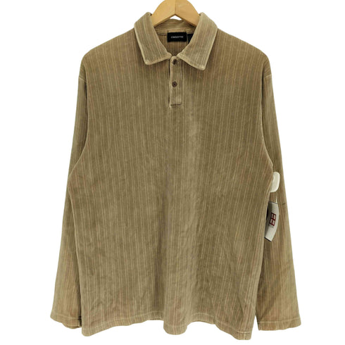 クレイボーン Claiborne 90-00S ストライプ柄 L/S ベロア ポロシャツ メンズ import:M