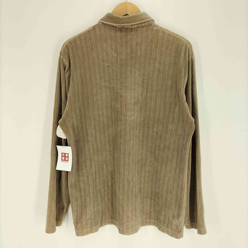クレイボーン Claiborne 90-00S ストライプ柄 L/S ベロア ポロシャツ メンズ import:M