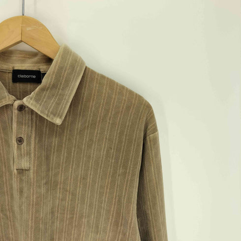 クレイボーン Claiborne 90-00S ストライプ柄 L/S ベロア ポロシャツ メンズ import:M
