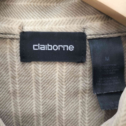 クレイボーン Claiborne 90-00S ストライプ柄 L/S ベロア ポロシャツ メンズ import:M