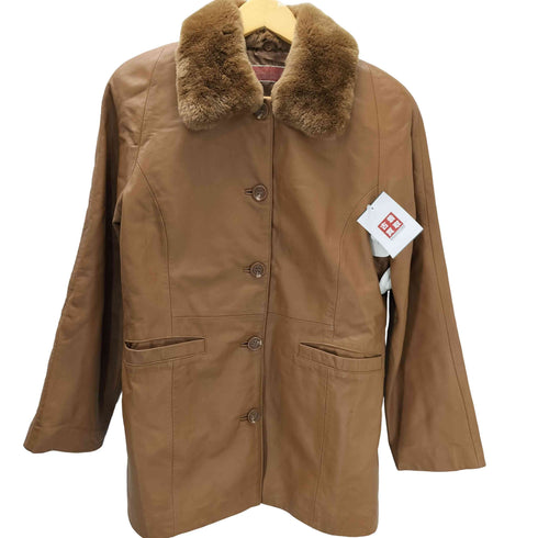 LAMB LEATHER & Real Fur Balmacaan Long Coat 羊革 ラムレザー 襟リアルファー バルマカーン ステンカラー ロング コート キャメル レディース 9
