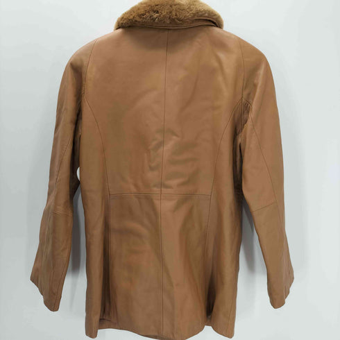 LAMB LEATHER & Real Fur Balmacaan Long Coat 羊革 ラムレザー 襟リアルファー バルマカーン ステンカラー ロング コート キャメル レディース 9