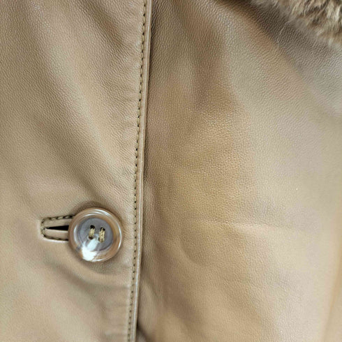 LAMB LEATHER & Real Fur Balmacaan Long Coat 羊革 ラムレザー 襟リアルファー バルマカーン ステンカラー ロング コート キャメル レディース 9