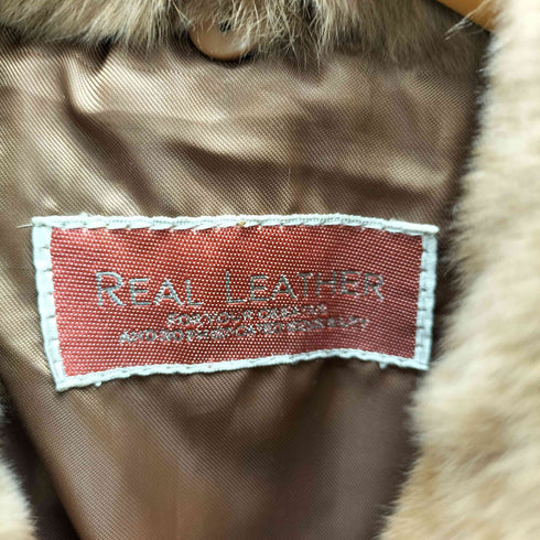 LAMB LEATHER & Real Fur Balmacaan Long Coat 羊革 ラムレザー 襟リアルファー バルマカーン ステンカラー ロング コート キャメル レディース 9