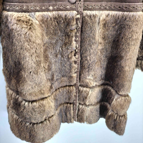 Real Fur 100% & Real Leather Tiered Mouton Long Coat リアルファー 100% & 本革 リアルレザー 切替え 装飾 ティアード ムートン ロング コート レディース 9