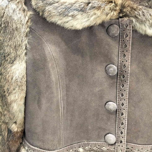 Real Fur 100% & Real Leather Tiered Mouton Long Coat リアルファー 100% & 本革 リアルレザー 切替え 装飾 ティアード ムートン ロング コート レディース 9