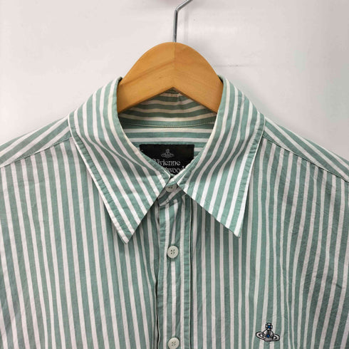 ヴィヴィアンウエストウッドマン Vivienne Westwood MAN オーブ刺繍 ストライプ柄 コットン L/S レギュラーカラー シャツ メンズ