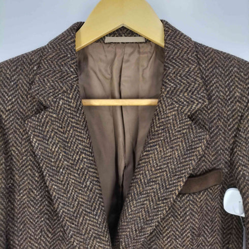 バーバリーズ BURBERRYS イングランド製 パネルレザー アジャスター ヘリンボーン ウール1Bテーラードジャケット レディース